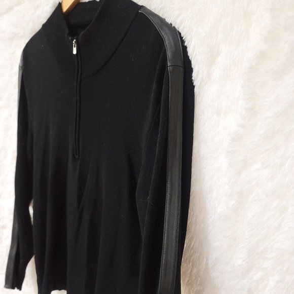 Dana Buchman Leather Trimmed Zip Sweater - Picture 1 of 5